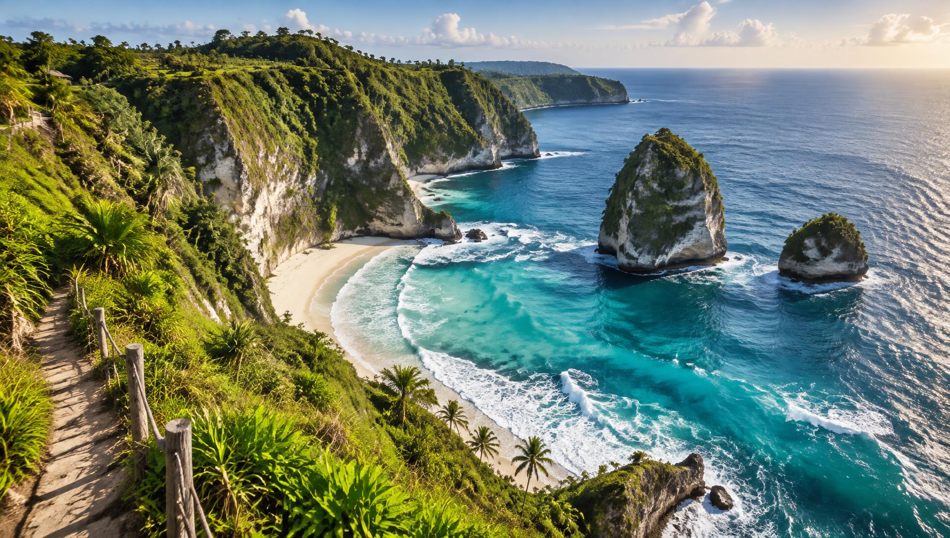 Turquoise waves and a secluded beach in Bali