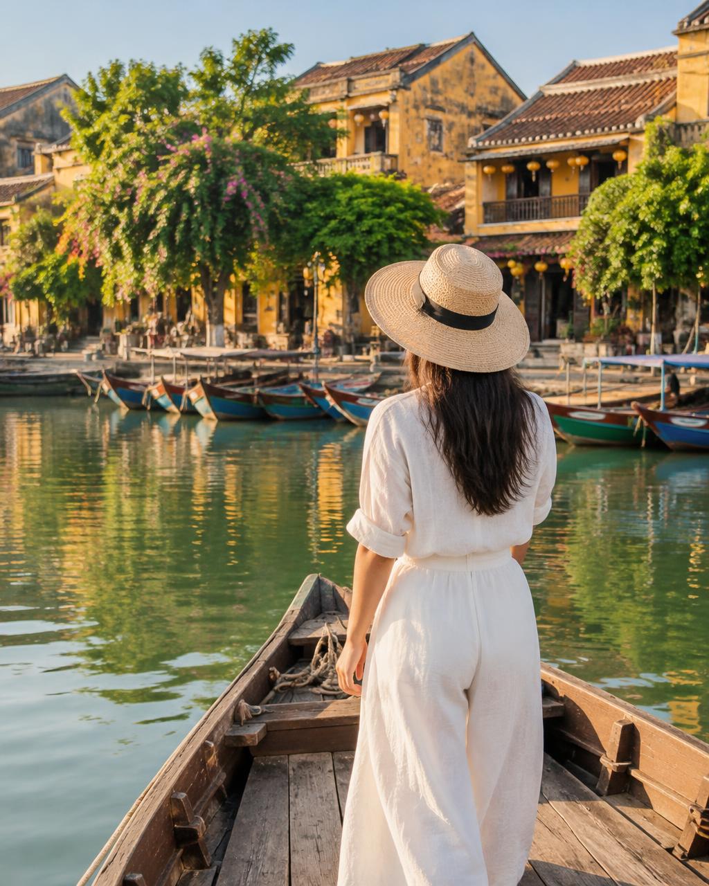 A traveler discovering the riverside heritage streets of Hoi An, Vietnam
